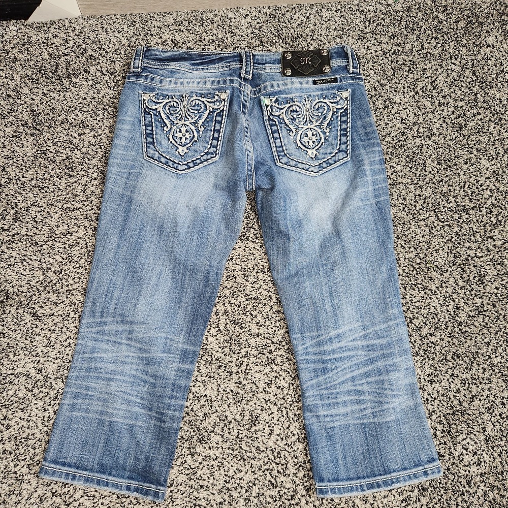 Y2k Vtg Miss Me Low Rise Capri Crop Jeans Bling Women's 28,Mallcore Prep 2000s